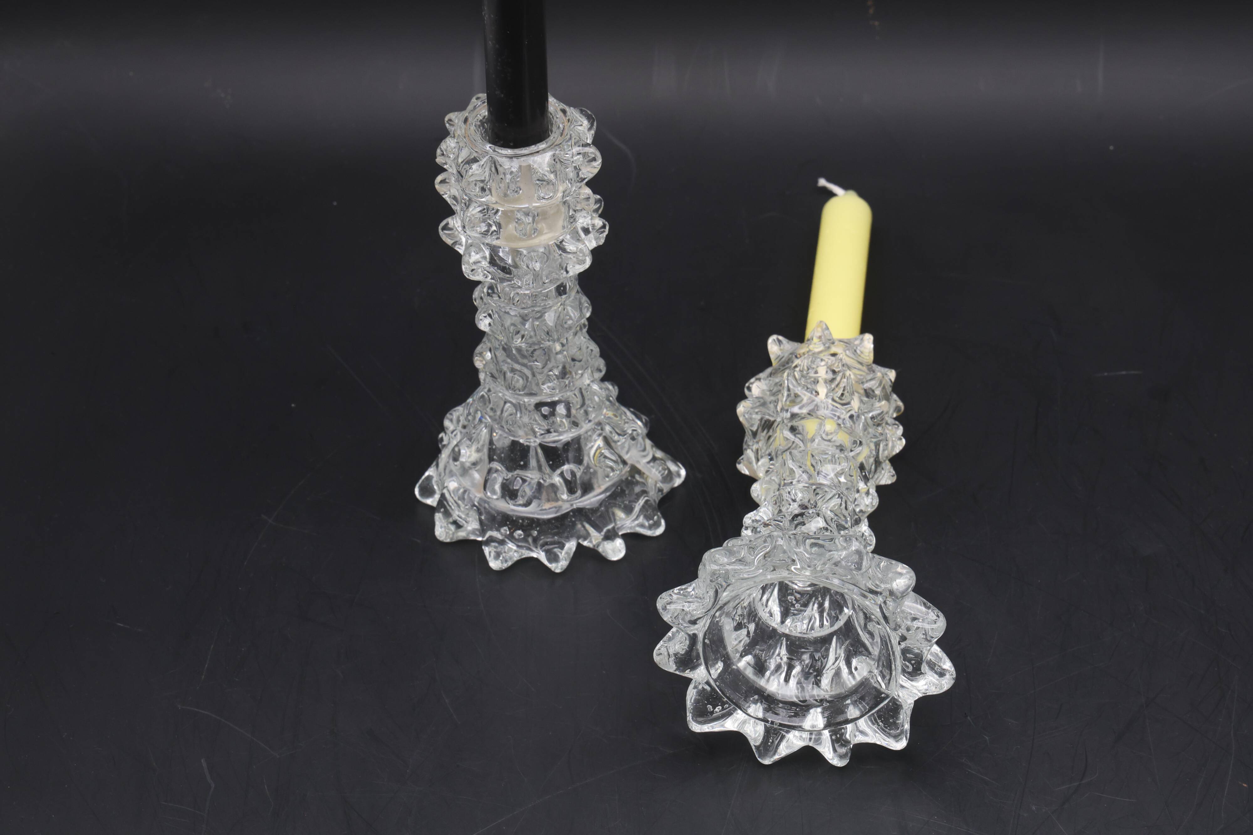 Set of 2 Candle holder in Murano Rostrato Glass by Barovier e Toso, 1950