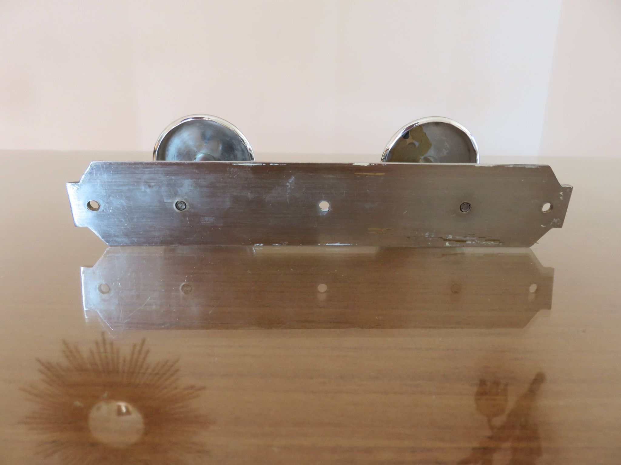 Wall coat rack with 2 hooks in chrome-plated brass from the 40s and 50s