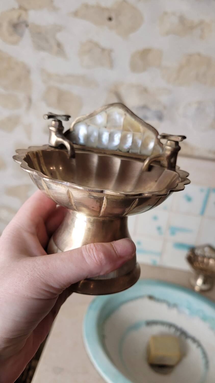 Two brass soap dishes