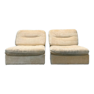 Pair of vintage beige velvet chairs