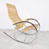 Vintage chrome and wicker rocking chair, 1970s