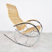 Vintage chrome and wicker rocking chair, 1970s