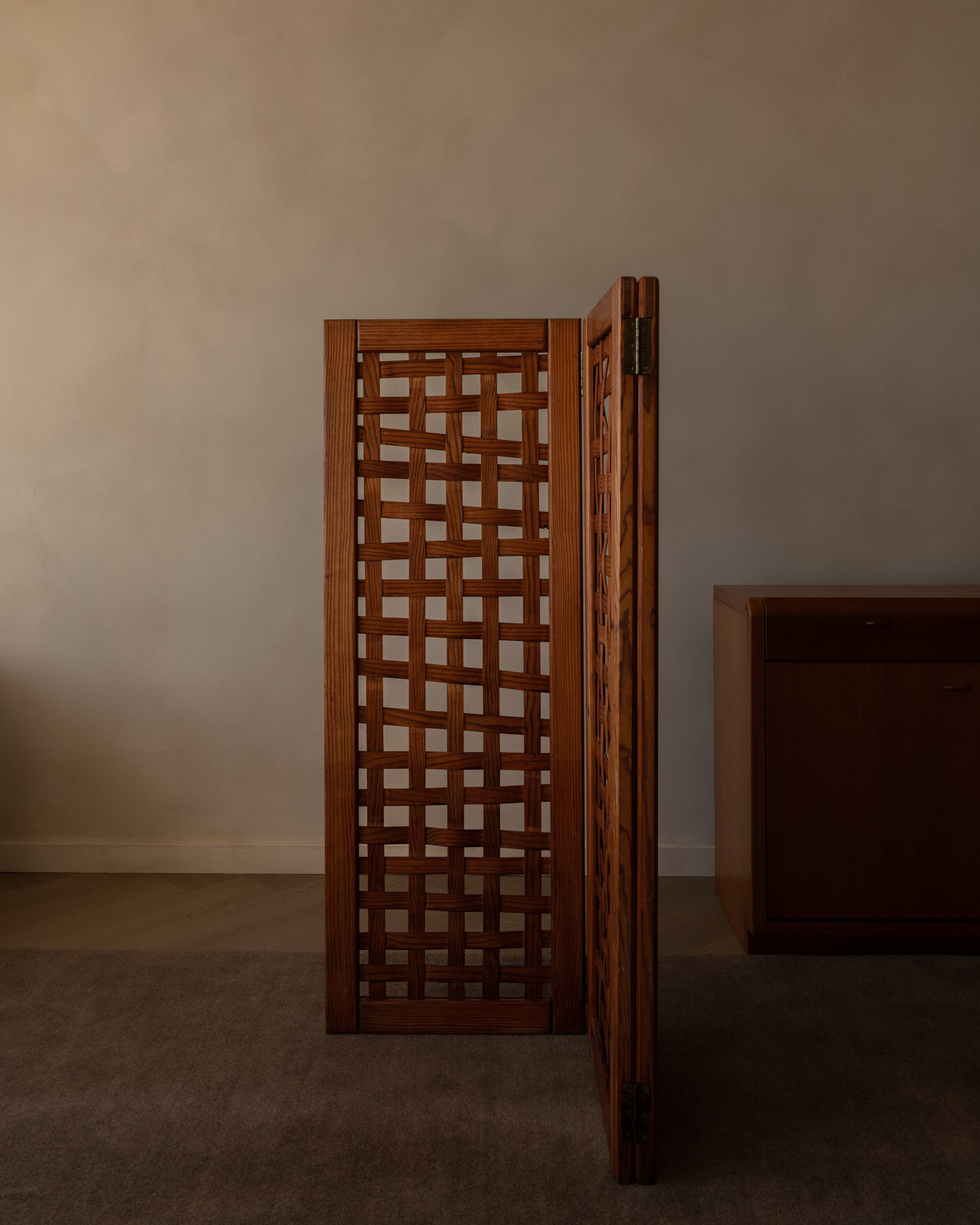 Paravent vintage en bois à 3 panneaux ajourés · Paravent pliant en pin (135 cm)