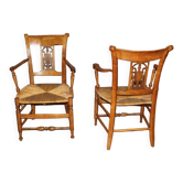 Paire de fauteuils paillés en merisier Directoire début XIX