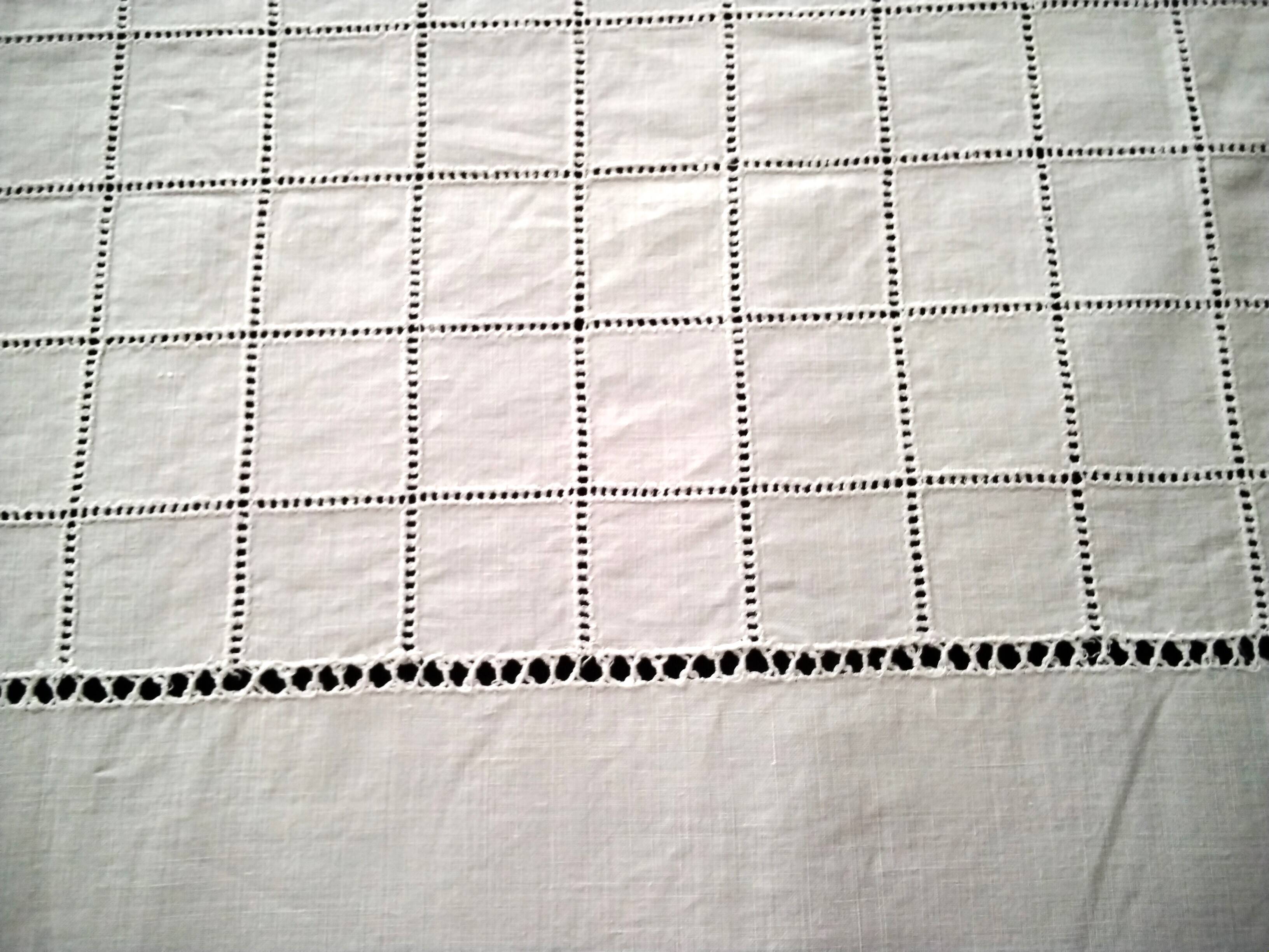 White linen tablecloth with handmade stitching 1.55 x 1.88 m