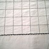 White linen tablecloth with handmade stitching 1.55 x 1.88 m