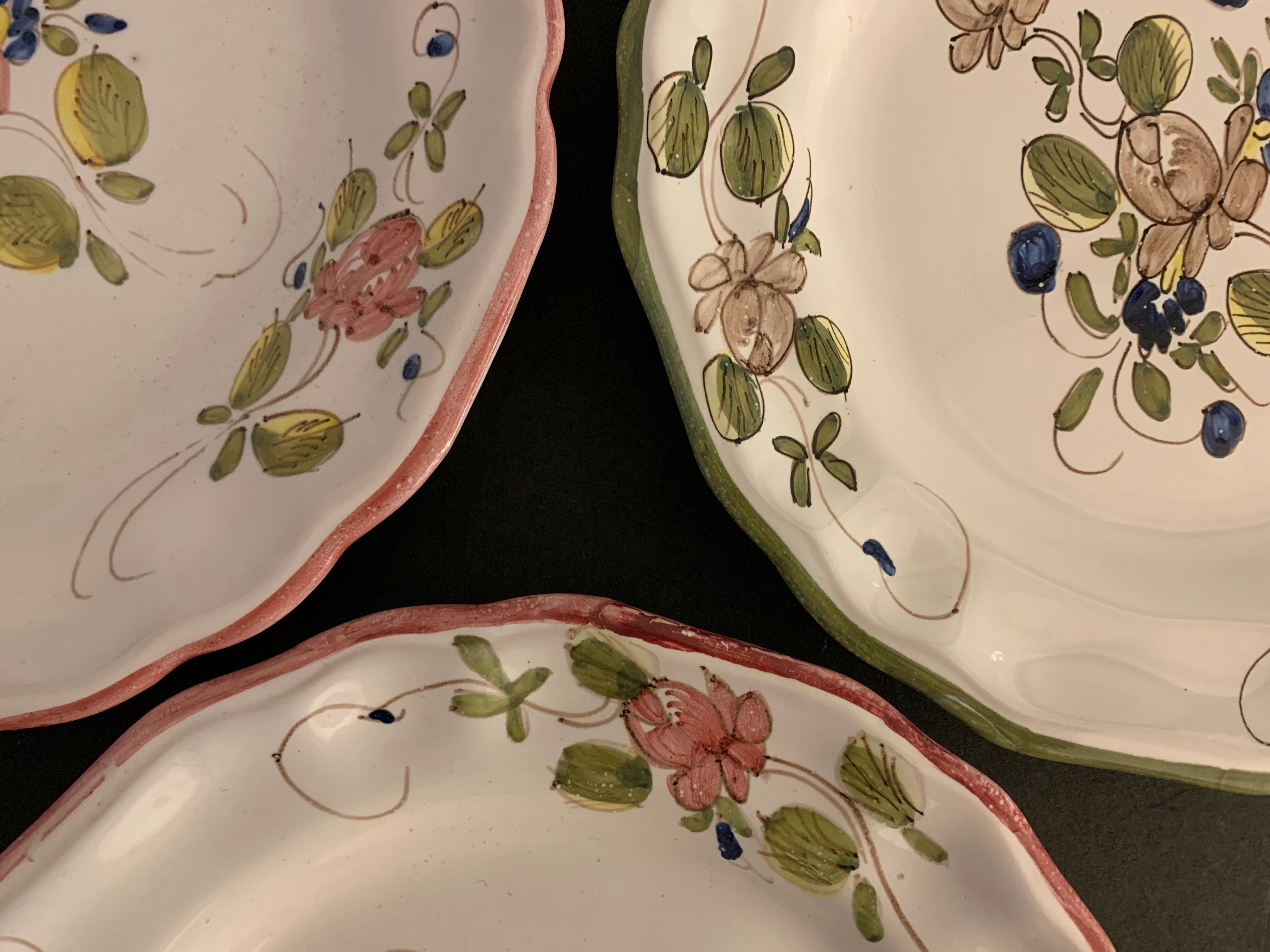 3 sweet pea plates, Samadet earthenware, 18th century