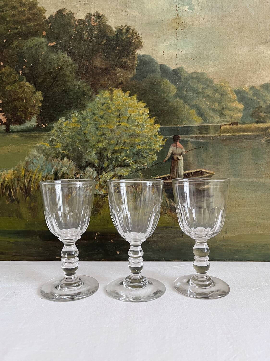 3 antique crystal "Gondola" Baccarat port wine glasses