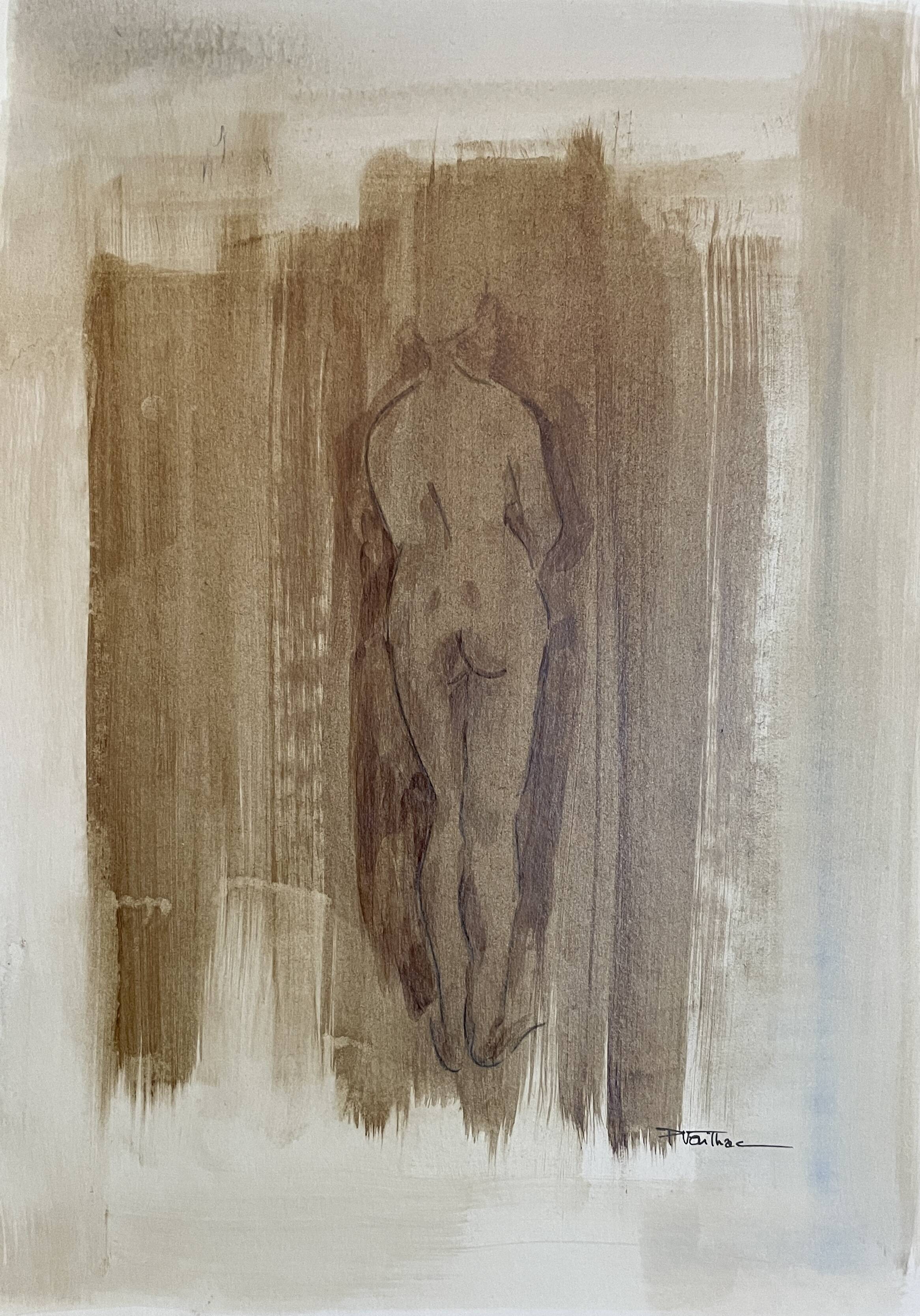 Signed painting monochrome watercolor female nude “back study”