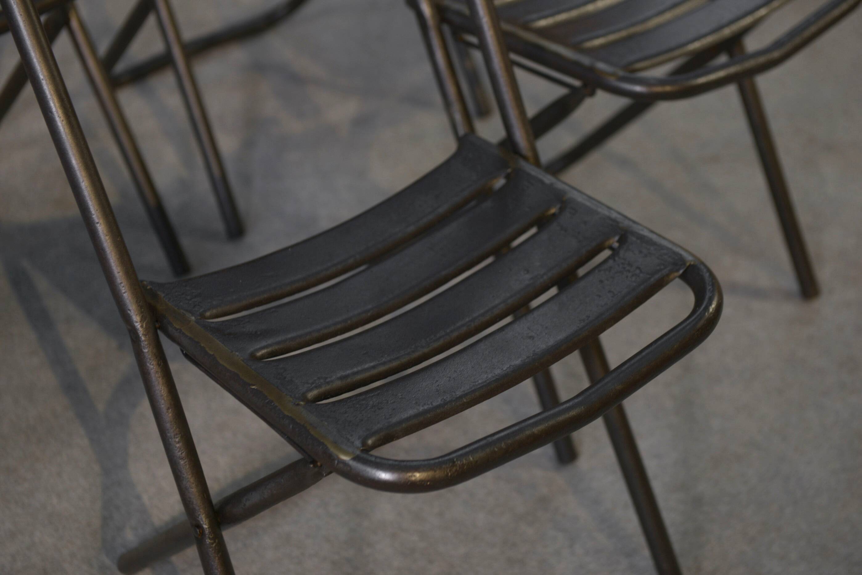 Set of 6 industrial folding chairs assembled by soldering 1950