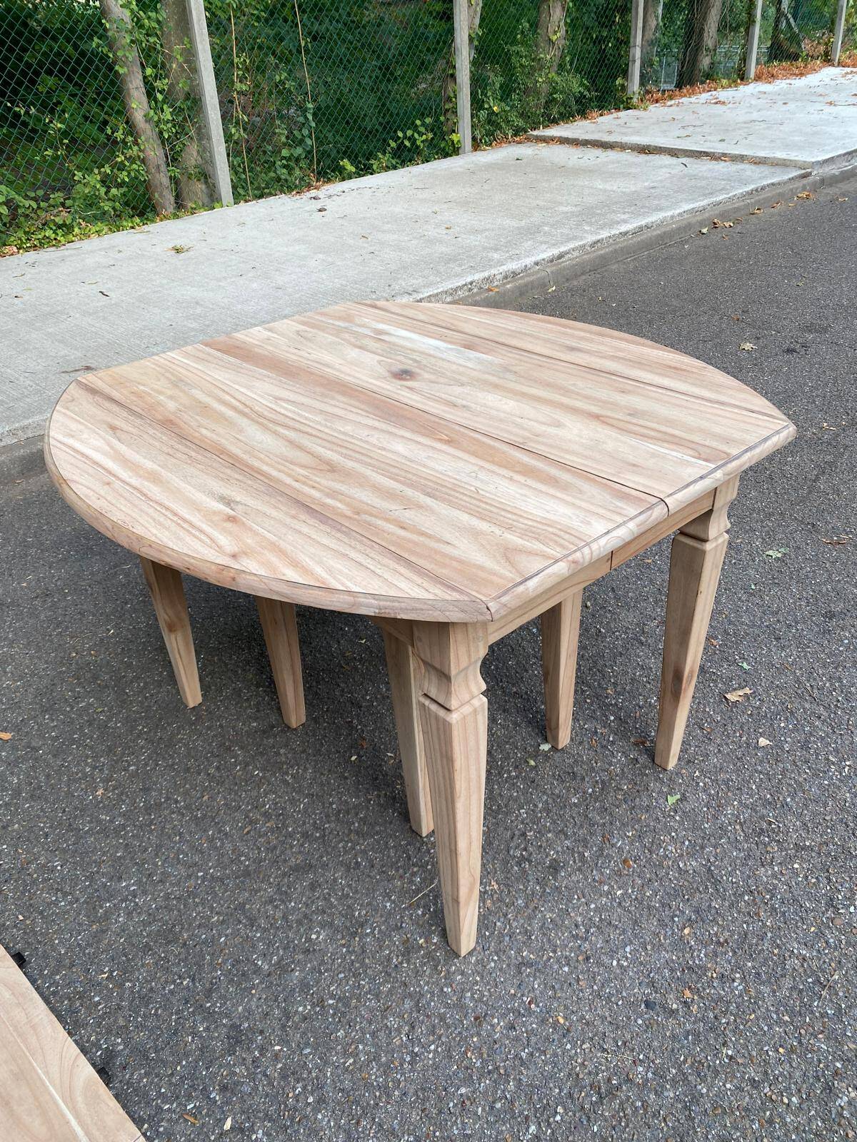Renovated square extendable dining table in raw solid cherry wood, Louis XVI style.