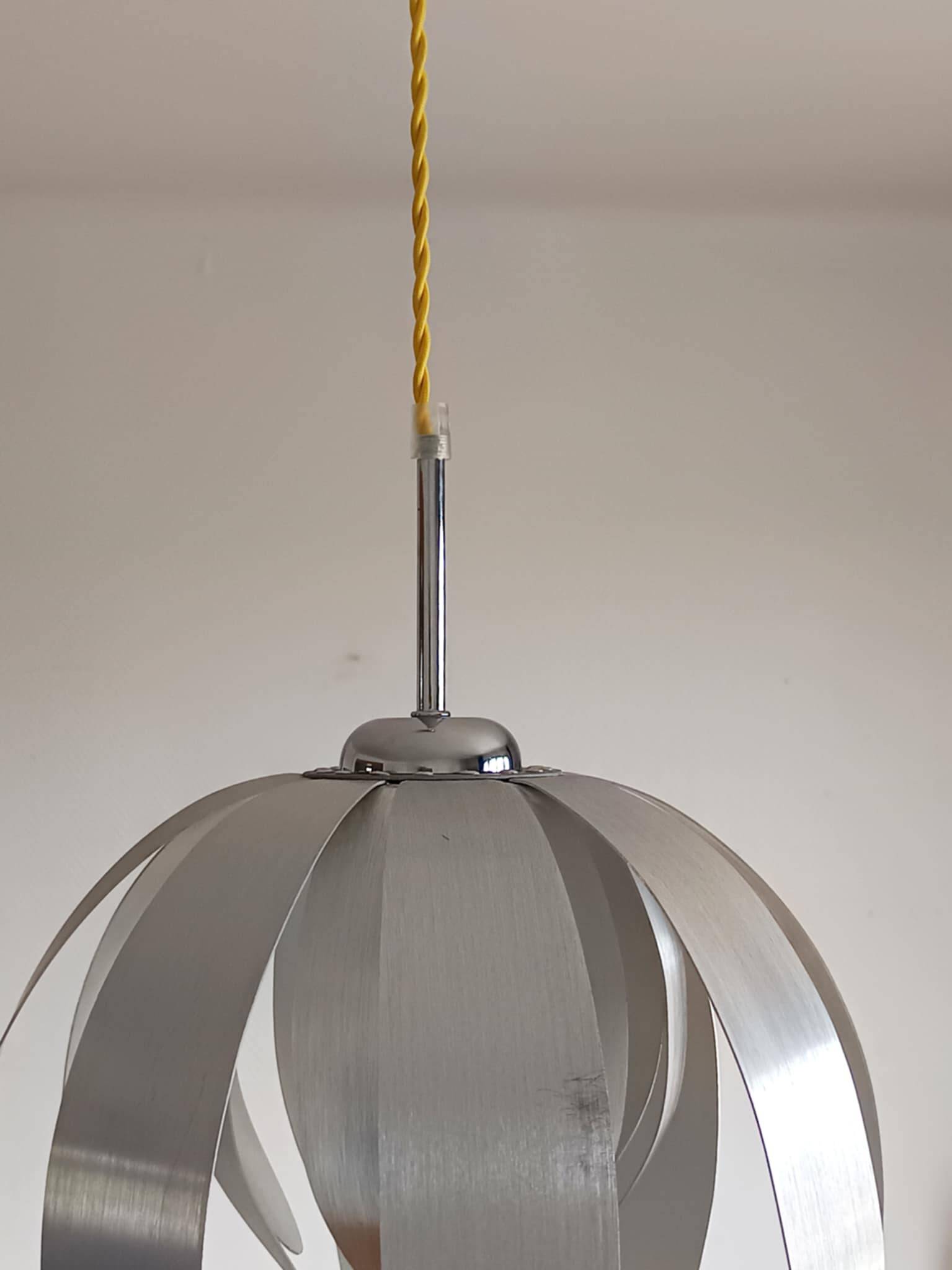 Brushed metal suspension light in vintage space age style