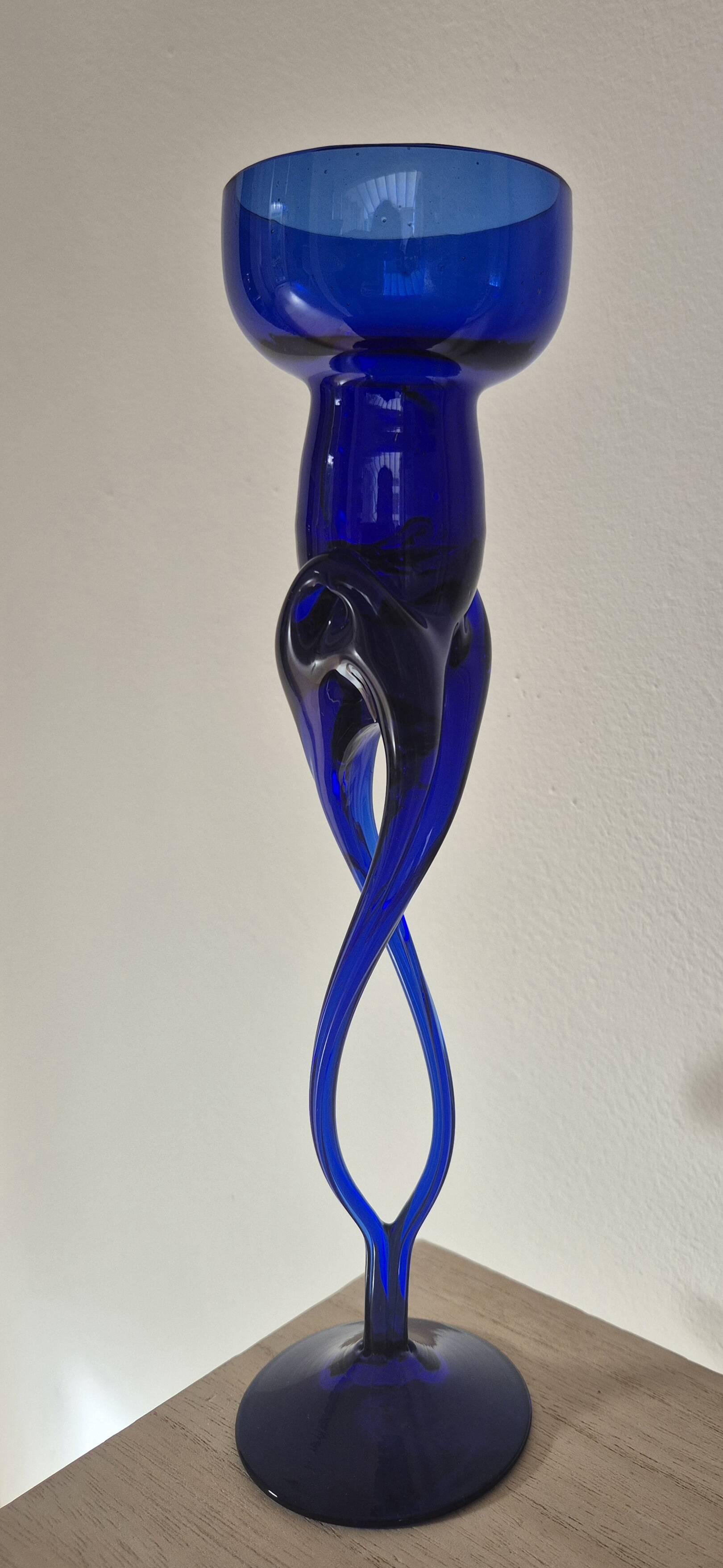 Sculptural Glass Candle Holder in Jozefina Krosno Style – Cobalt Blue
