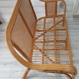 Vintage rattan and caning bench