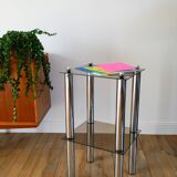 Sellette en chrome et verre fumé, double étages, Design, 1970