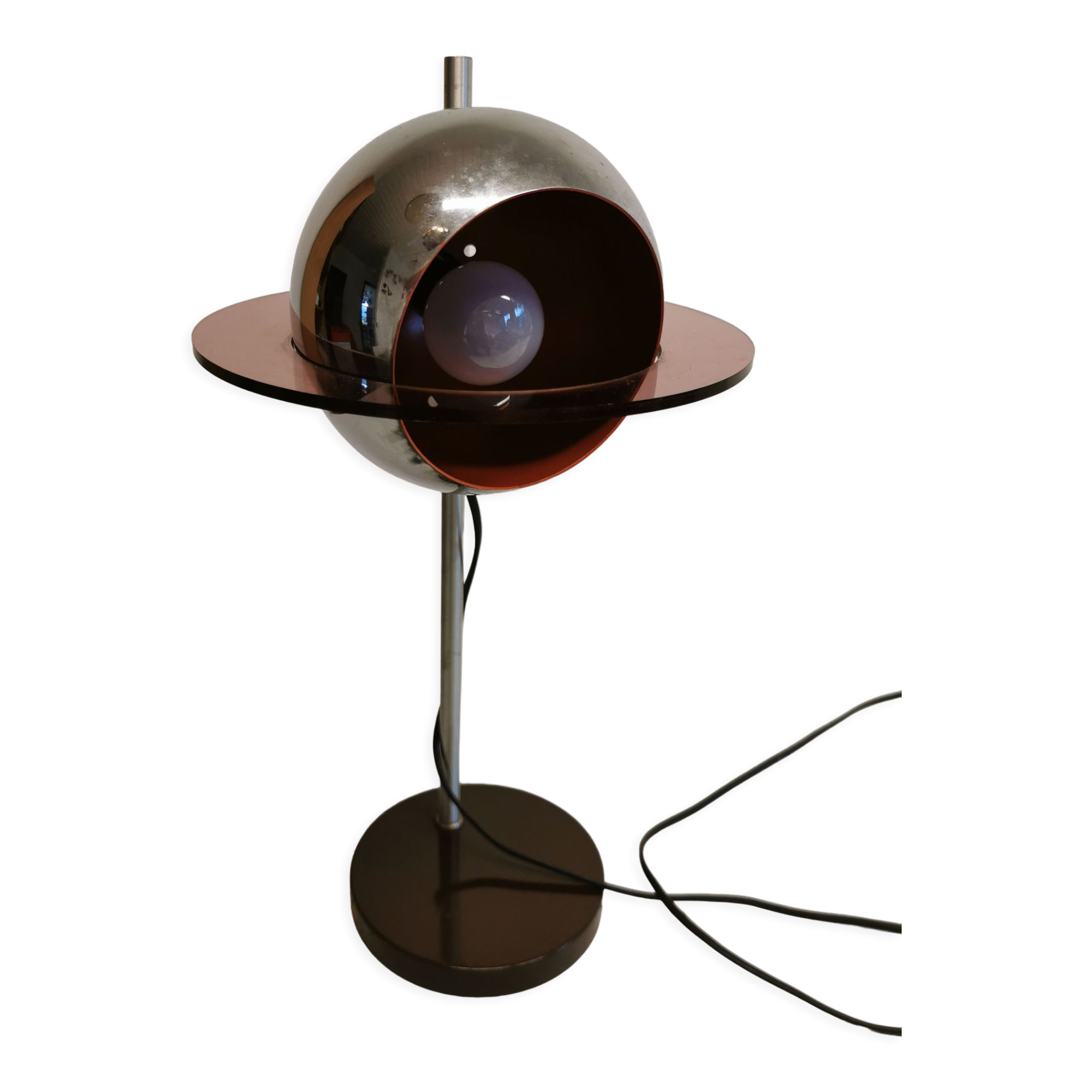 Lampe de table Space Age, en aluminium, métal et plexi plastique