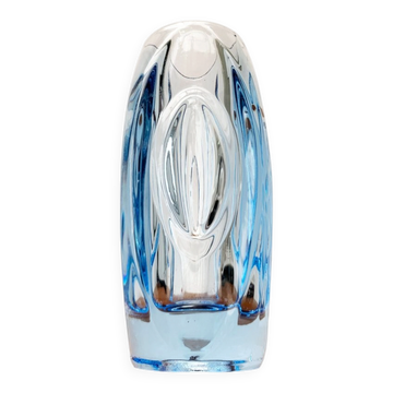 Blue glass vase model 914 mid-century by Rudolf Schröter for Rosice, 1950s