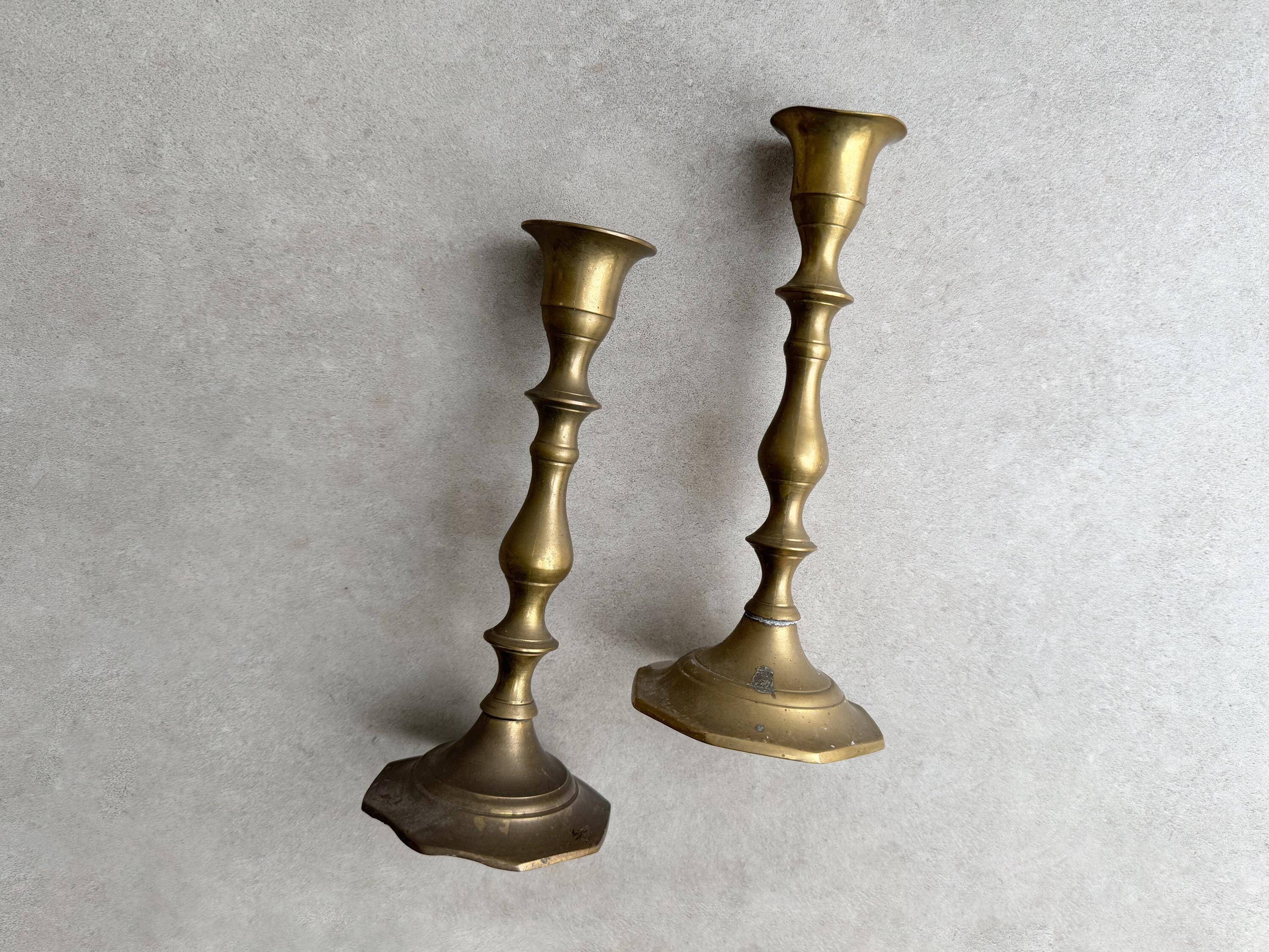 Ensemble de 2 porte-bougies en laiton vintage