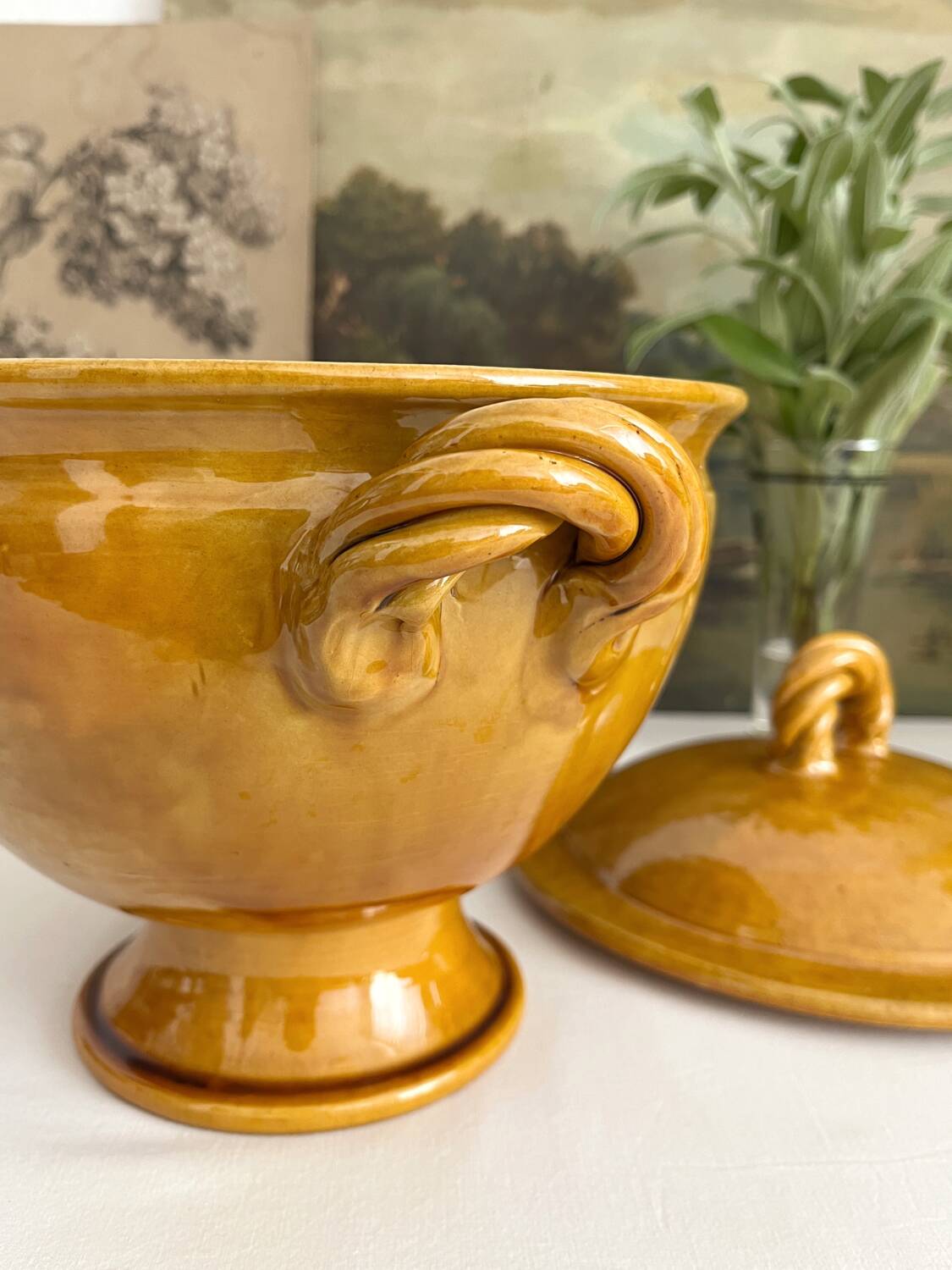 Aegitna Vallauris mustard yellow glazed terracotta soup tureen