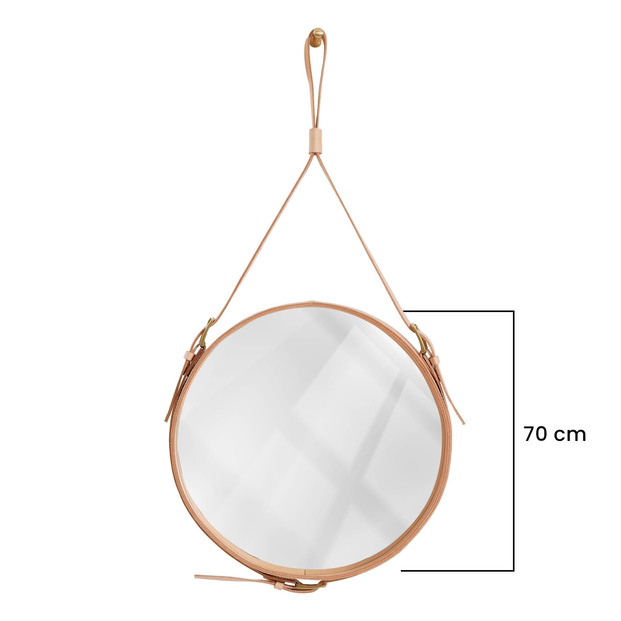 Handmade J. Adnet style mirror in natural vegetable-tanned leather, ø 70 cm