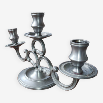 Three-branched pewter candlestick
