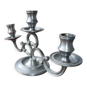 Three-branched pewter candlestick