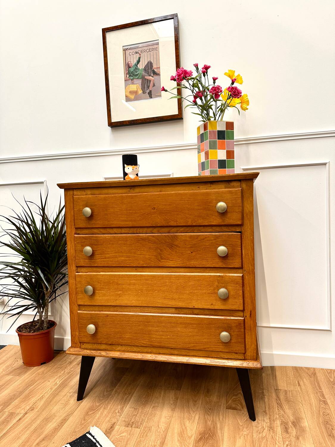 Vintage compass foot chest of drawers