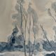 Tableau Aquarelle signé monochrome blue jeans « la forêt bleue »