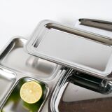 Plat rectangulaire en inox, bords arrondis Design, 1970