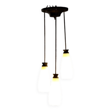 Suspension vintage en laiton et verre, design italien, années 1960