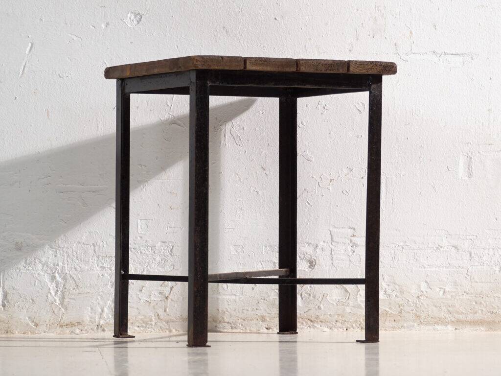 Vintage industrial stool made of pine wood and iron – Central Europe, circa 1950