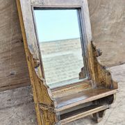 Ancien miroir de barbier en teck birman