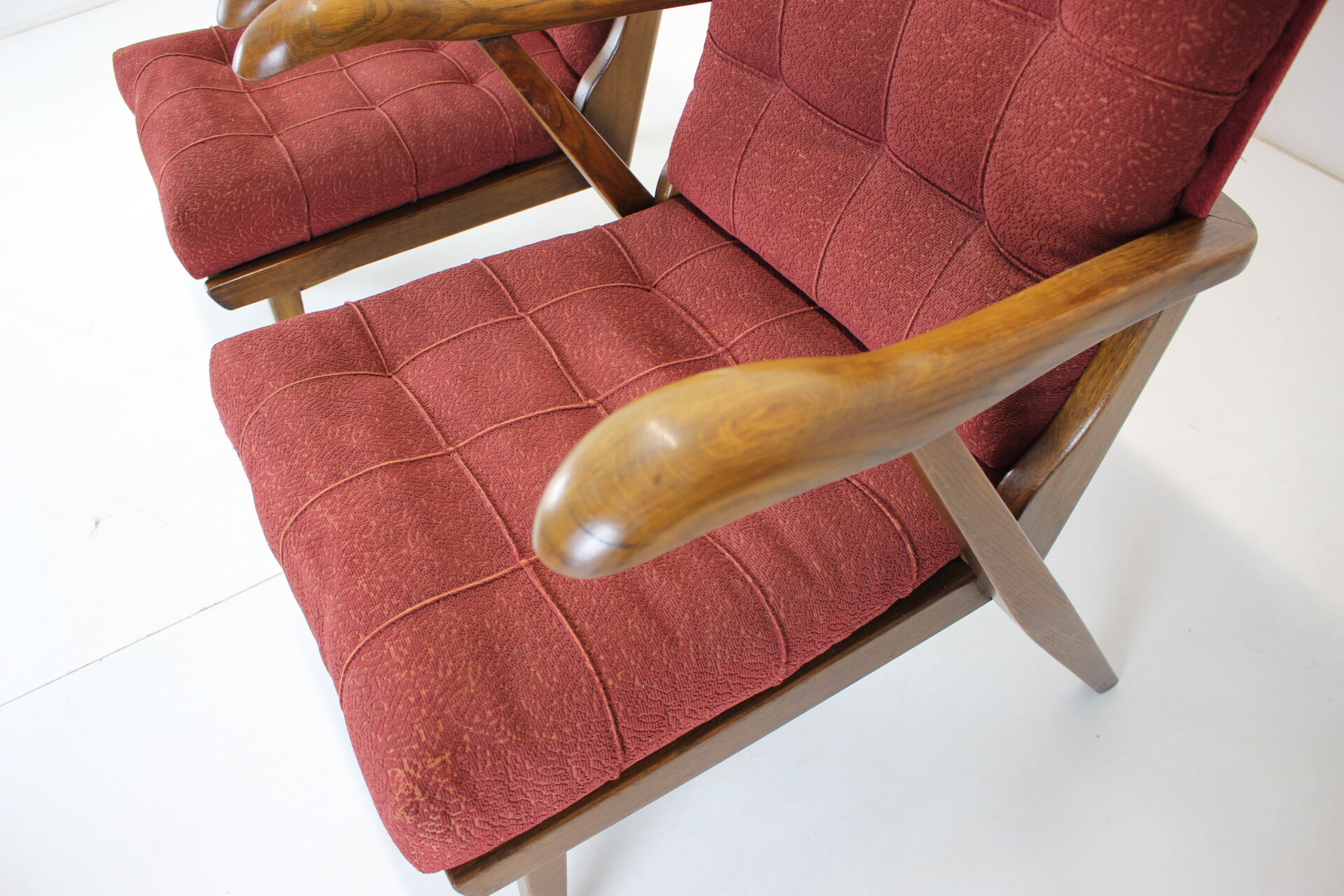 1960s pair of oak armchairs, czechoslovakia