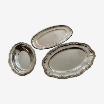 3 Serving dishes in oblong silver metal with chamfered edges goldsmith Boulenger