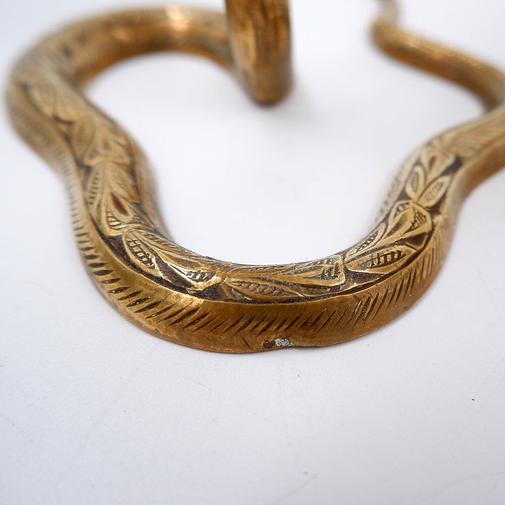 Pair of engraved brass cobra candlesticks - 1960s