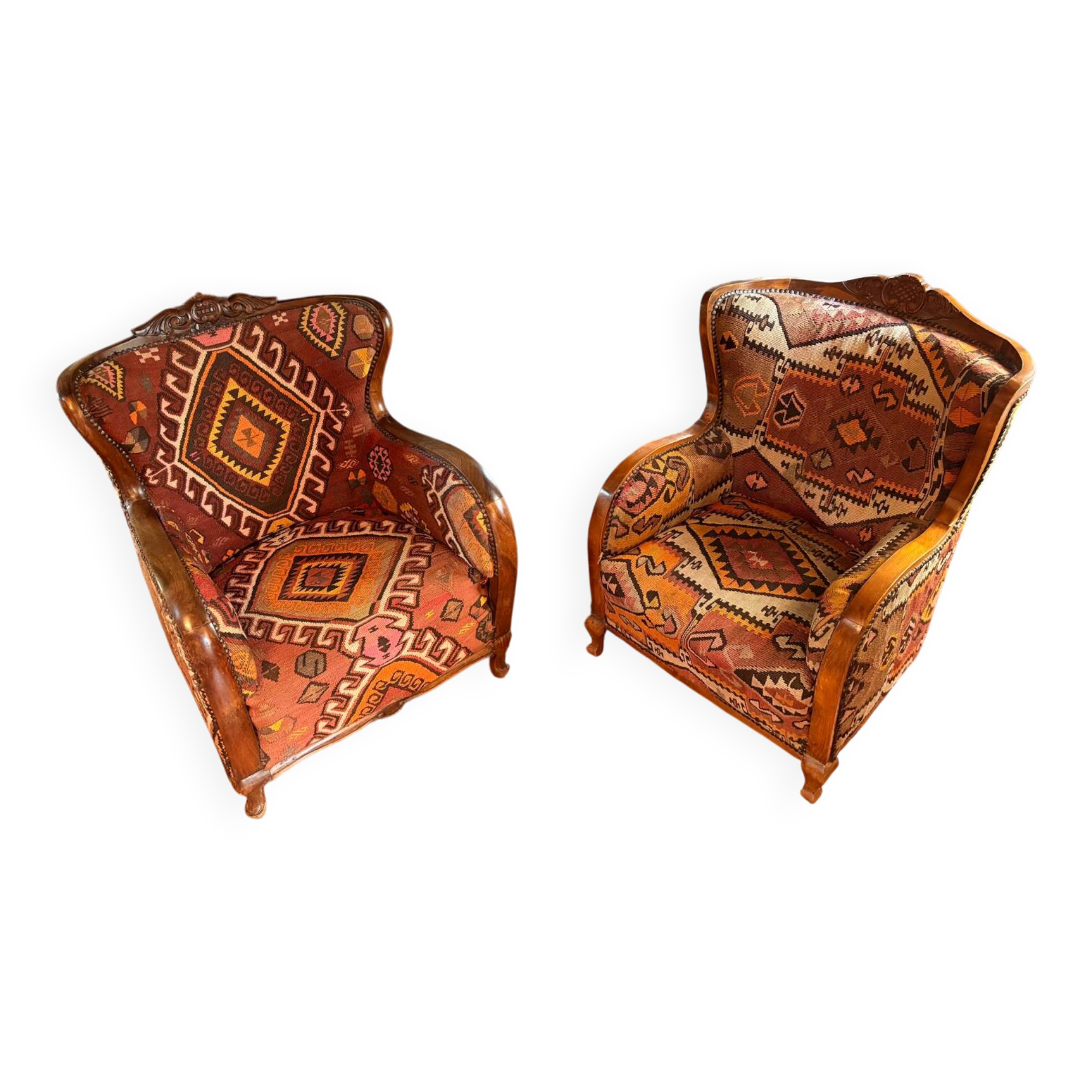 Pair of Roche Bobois armchairs — limited edition in oriental kilim