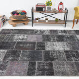 7x10 distressed black & gray vintage rug, 299x203cm