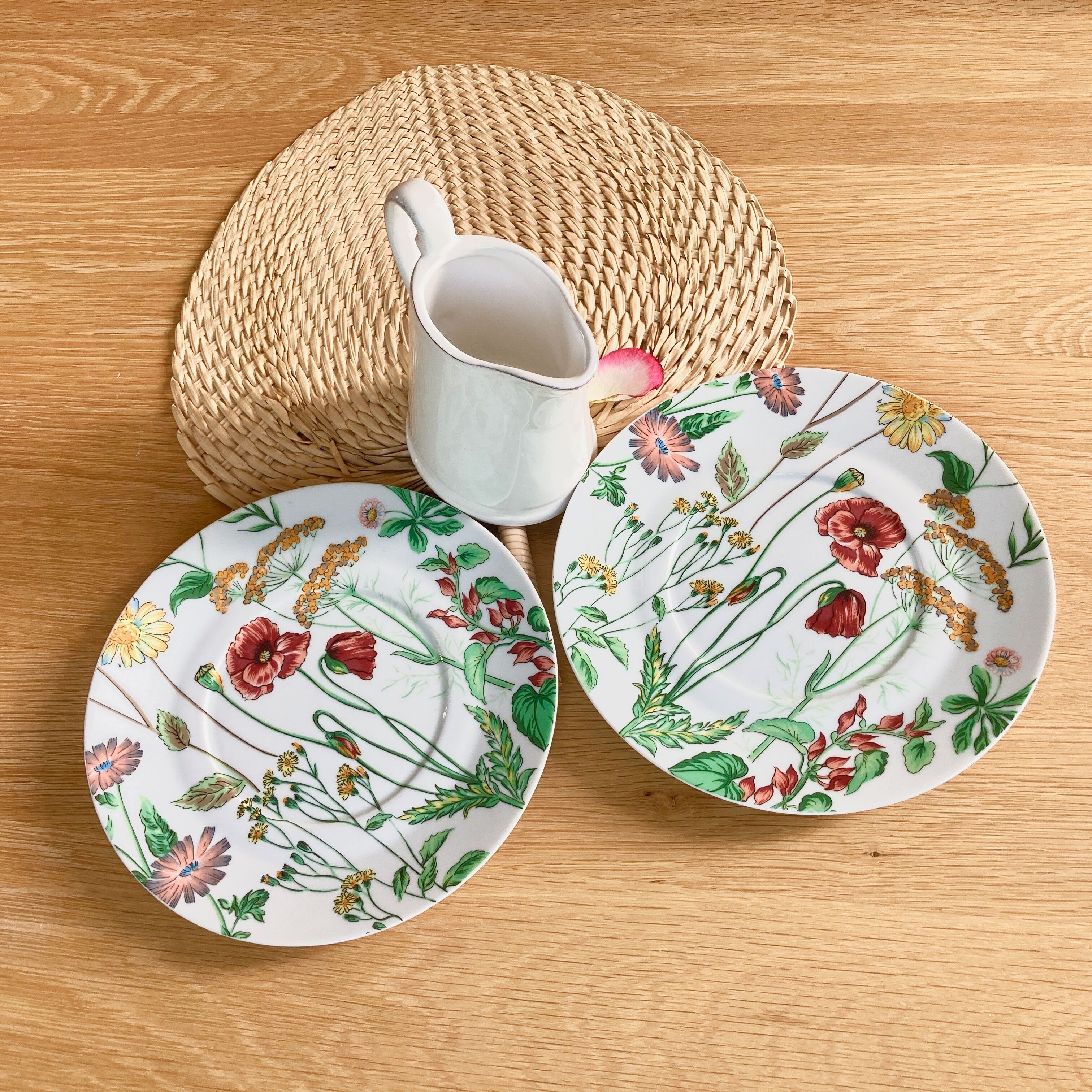 Two English dessert plates with flowers