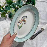 Vintage white and green porcelain dish Iris Moulin des Loups "Sargosse" 1950s