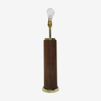 Teak and Brass Cylindrical Desk Lamp, 1960s