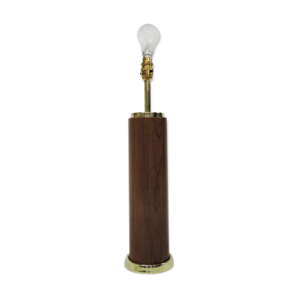 Teak and Brass Cylindrical Desk Lamp, 1960s