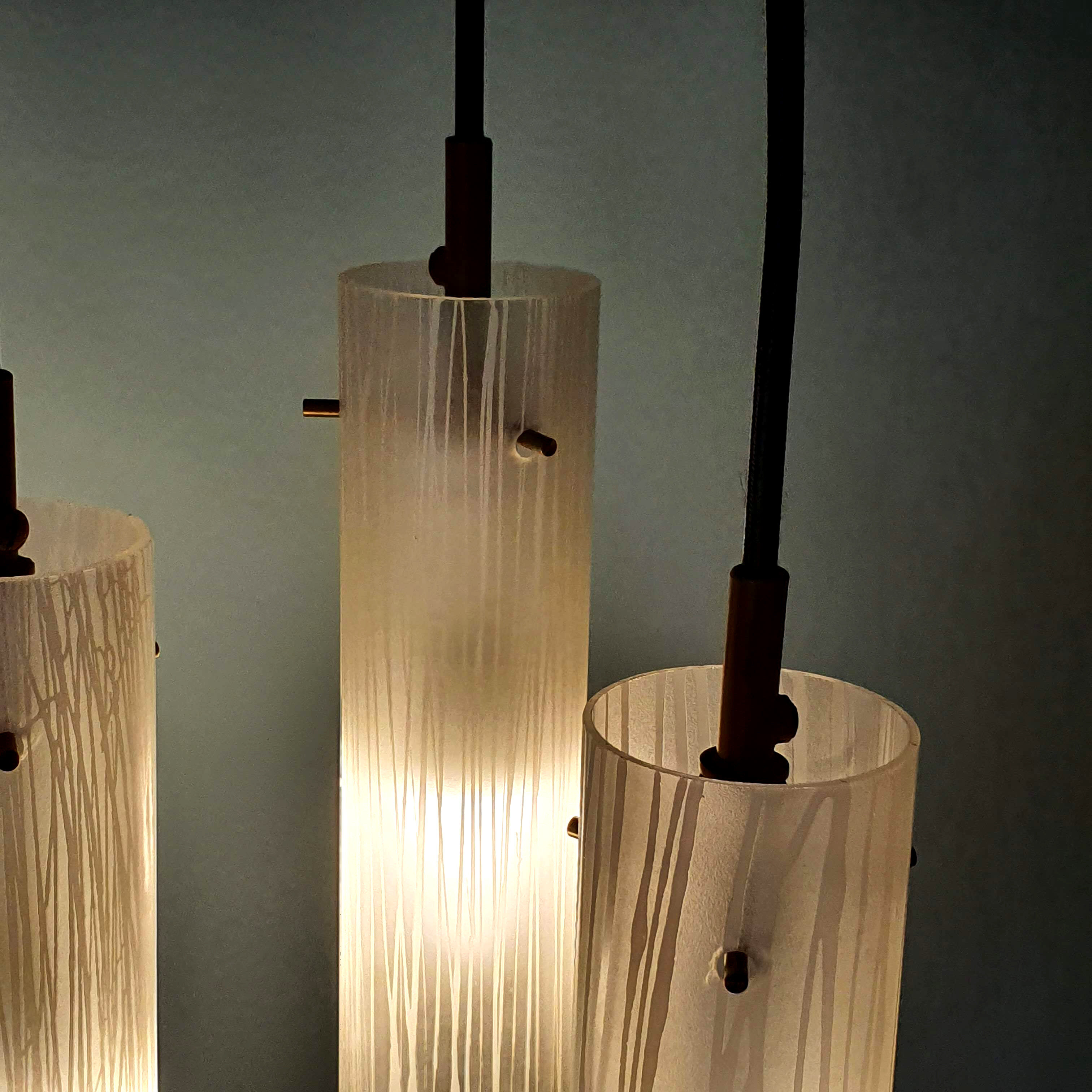 1950s brass and glass pendant light