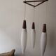 Suspension 3 feux opaline & teck, Louis Kalff 1960