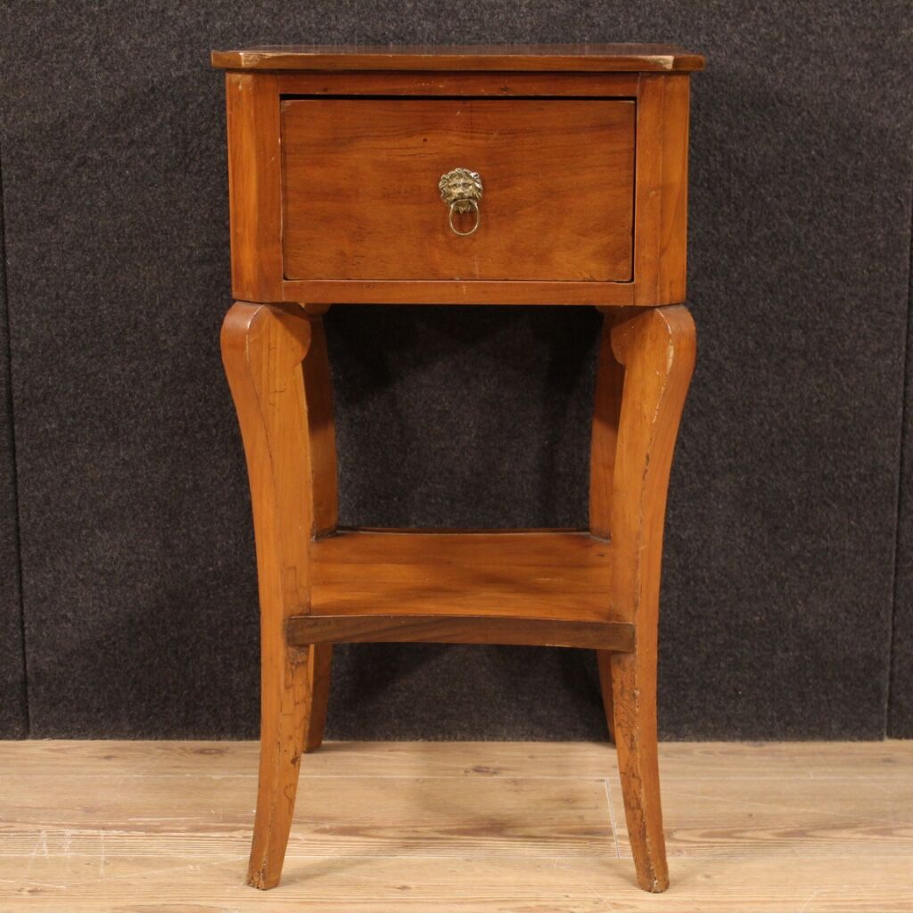 Italian side table in cherry, walnut and fruitwood