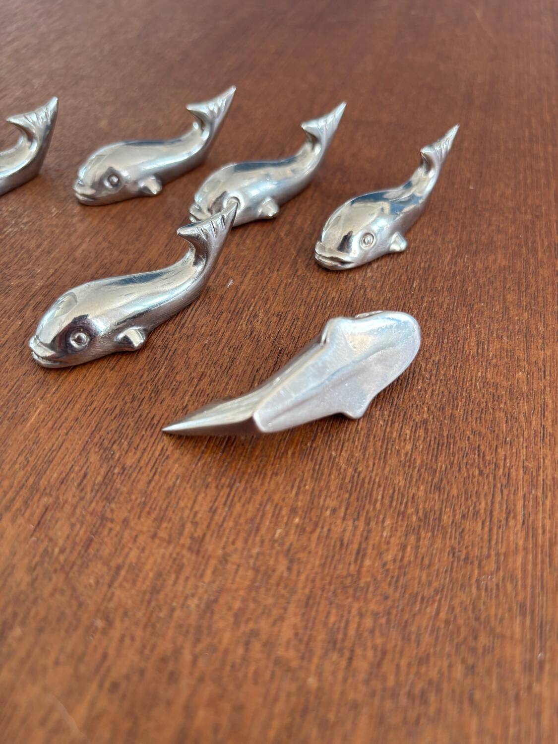 set of 6 vintage stainless steel whale knife rests - whale shape