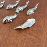 set of 6 vintage stainless steel whale knife rests - whale shape