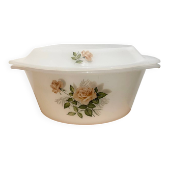 Oven dish casserole salad bowl pattern translucent tray pink flower vintage arcopal lid 25 cm