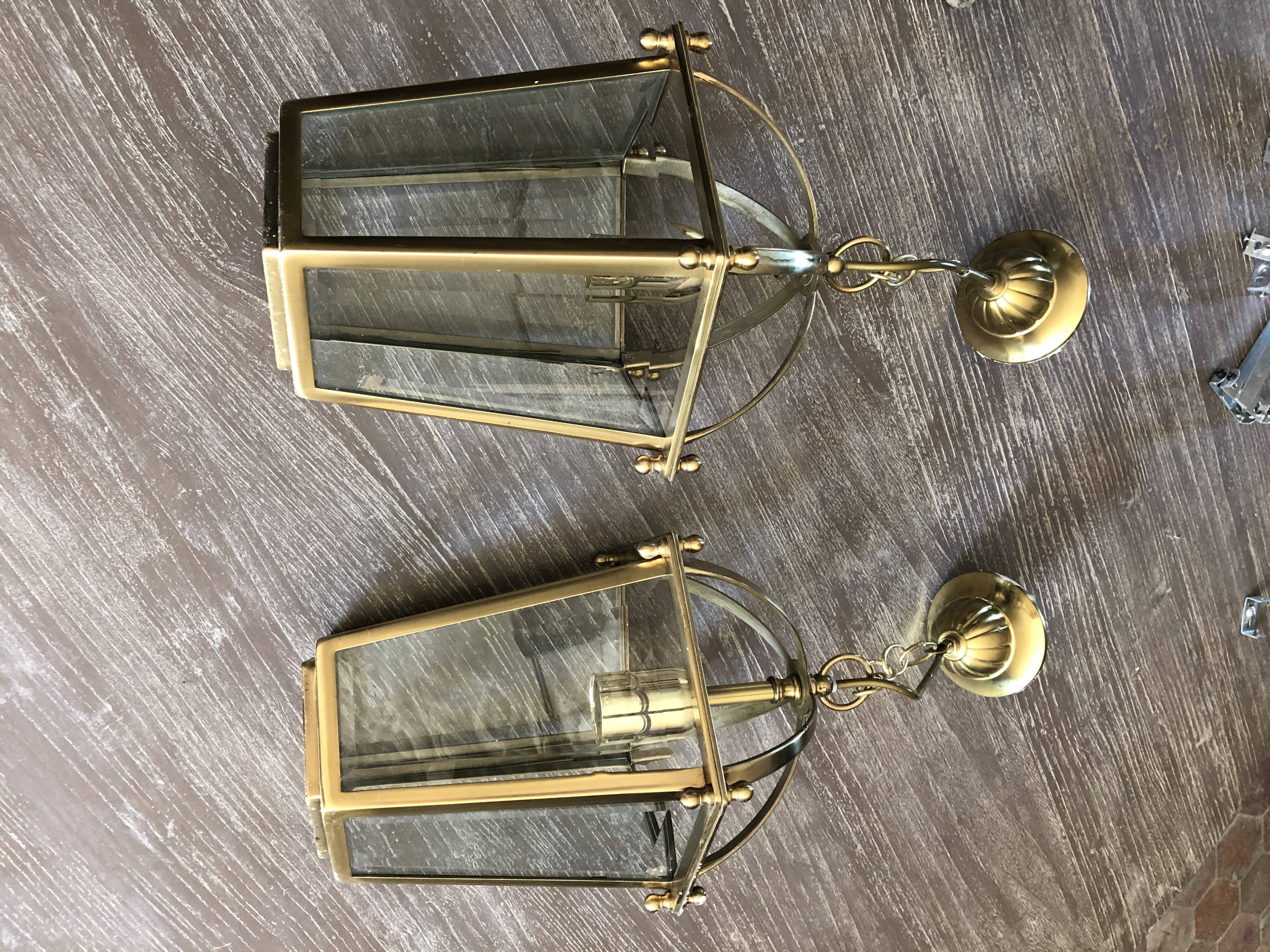 Brass lantern lamps and glass