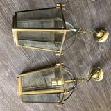 Paire de lampes lanternes laiton et verre
