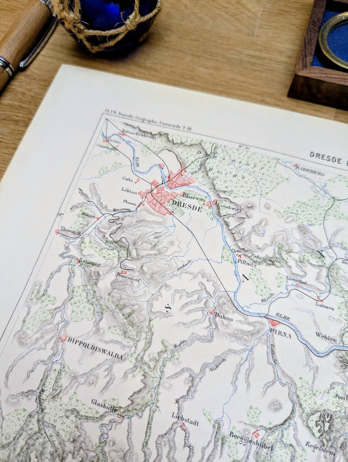Dresden and Saxon Switzerland, original map printed in 1879.